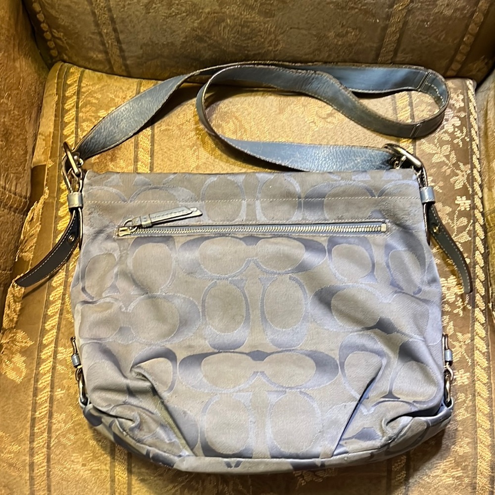 Coach  M1059-F15067 Light Blue  Signature Fabric Shoulder Bag